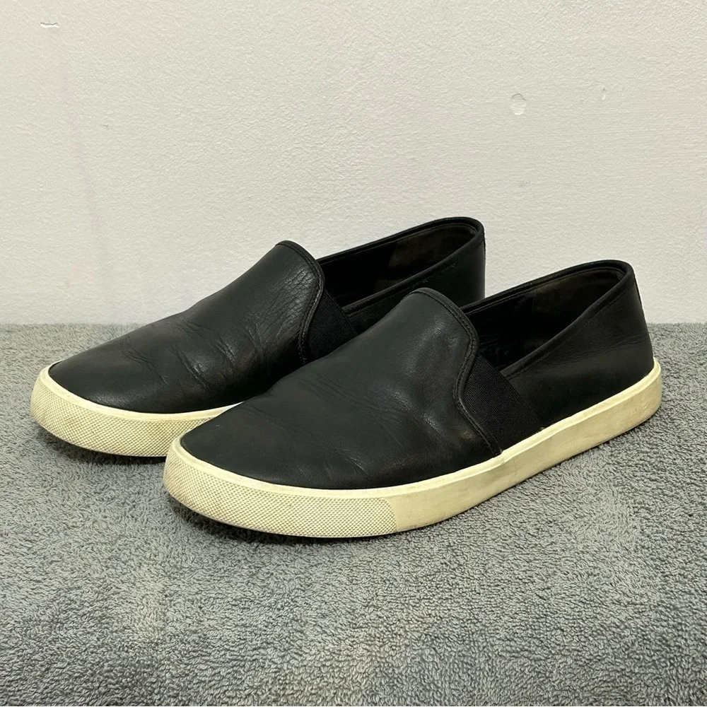 Vince Blair Smooth Black Leather Slip On Sneaker Loafers